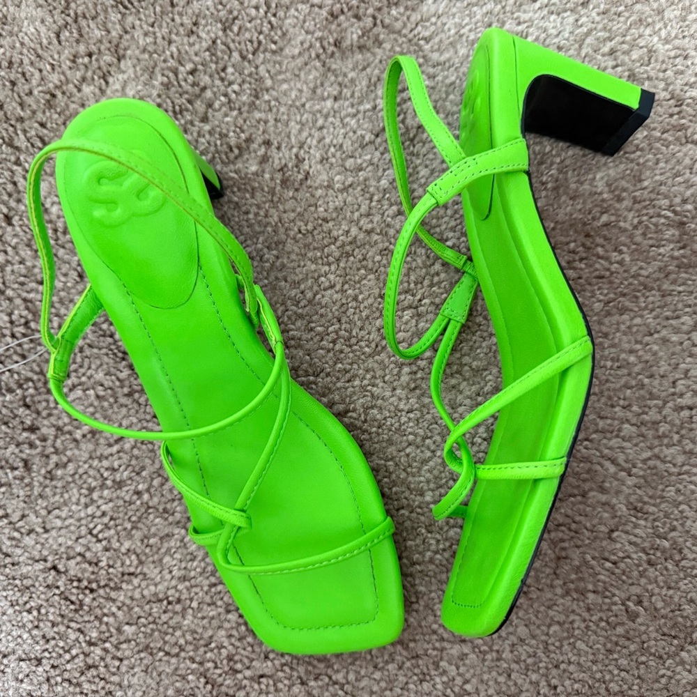 NEW Sandro Paris Strapped Leather Sandals Faye Neon Green Heels